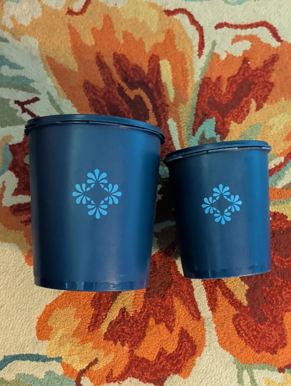 Set Of Two Dark Blue Vintage Tupperware Containers